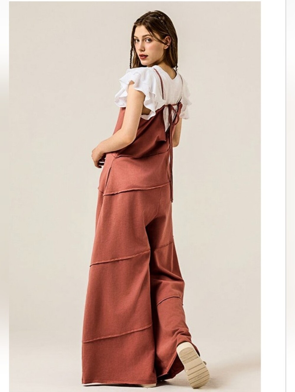 B12 Wide-Leg Rust Jumpsuit with Tie Back